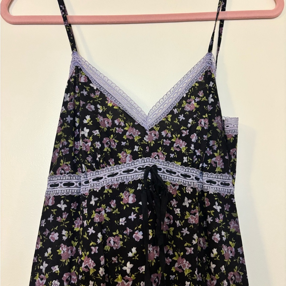 VTG Vintage Betsey Johnson Floral Spaghetti Strap Dress with Lace Trim Size 6